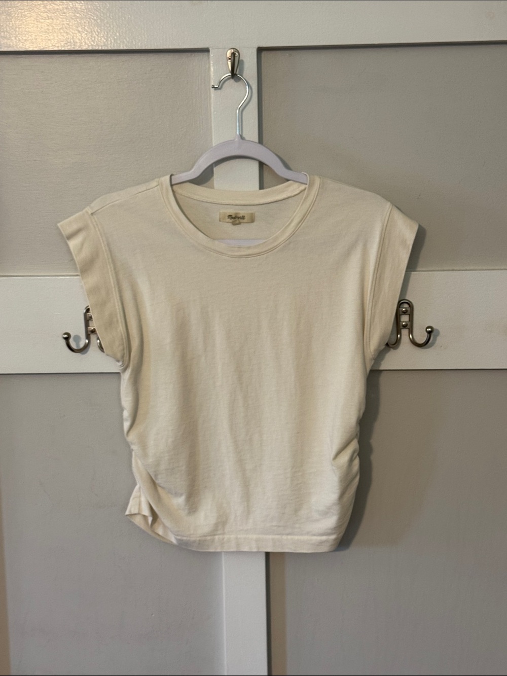 Madewell Cream Sleeveless Shirt With Cinched Sides